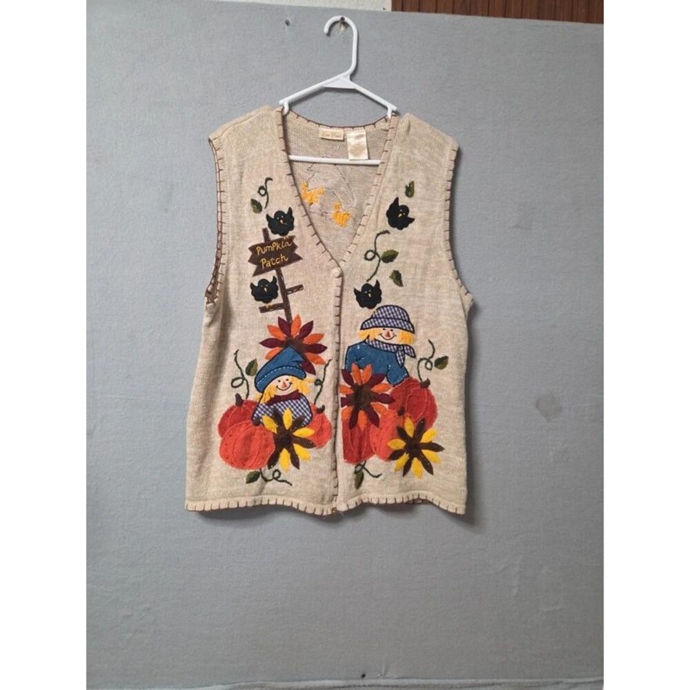 Vintage 90s Bobbie Brooks Fall Pumpkin Patch Sweater Vest L
